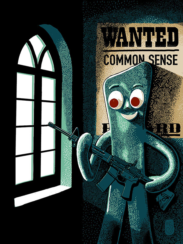 Gumby with an assault rifle