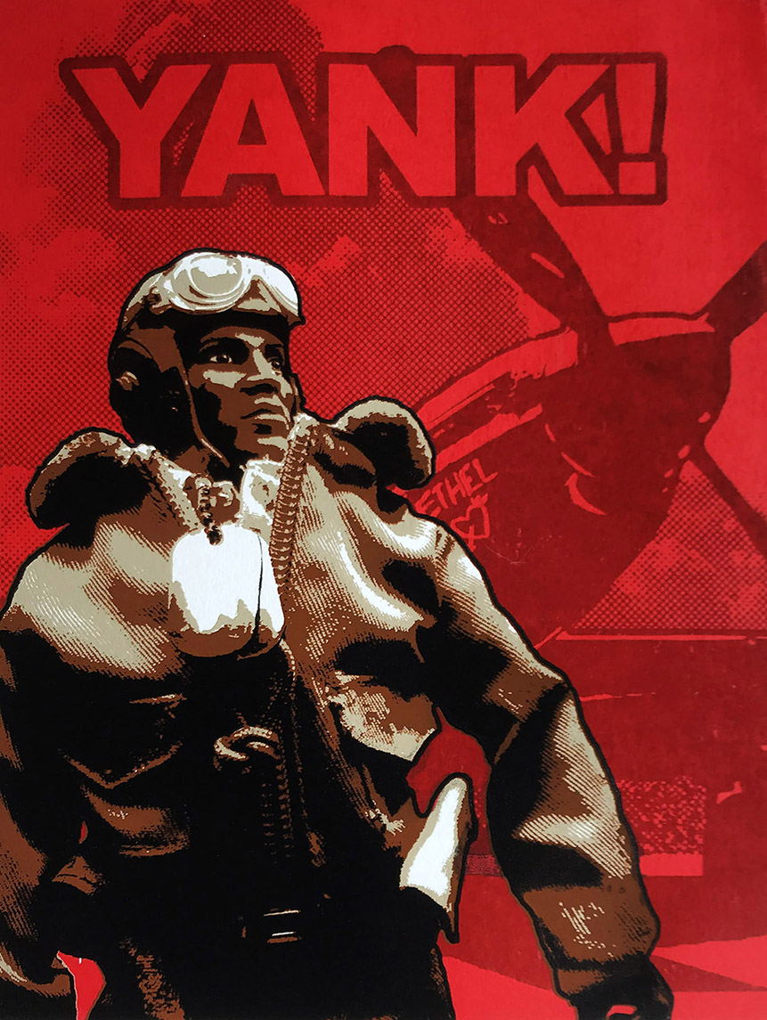 Redtail pilot toy in dynamic pose on the cover of YANK mag